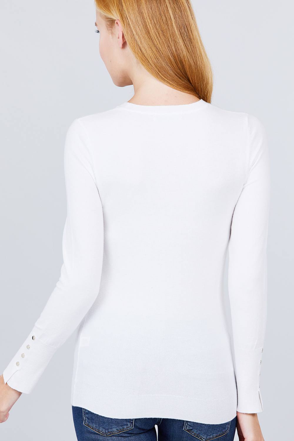 Crew Neck Sweater W/rivet Button