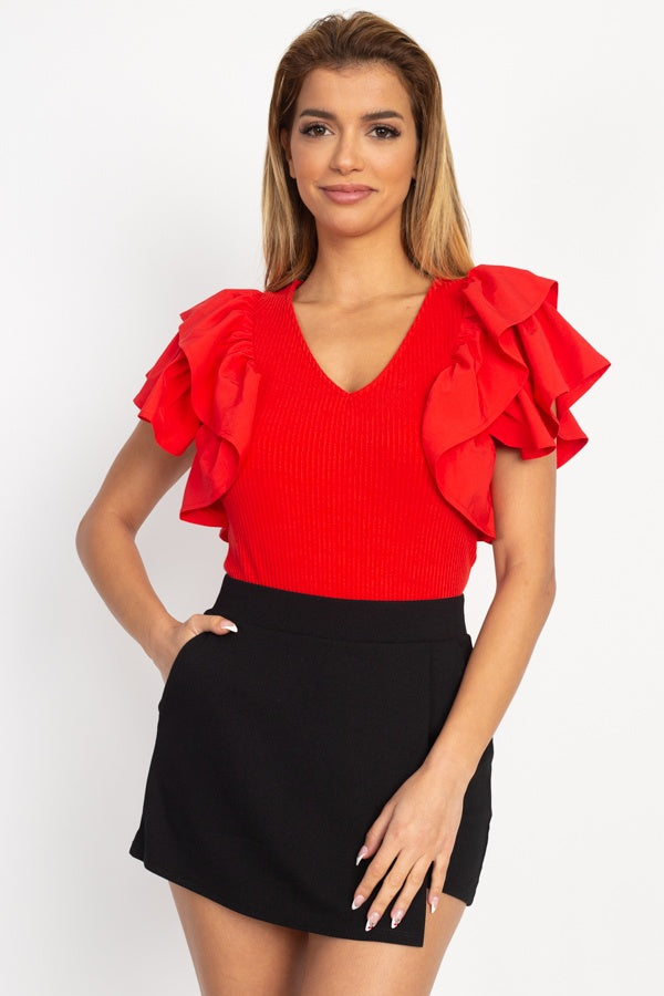 Ruffle Tiered Ribbed Top