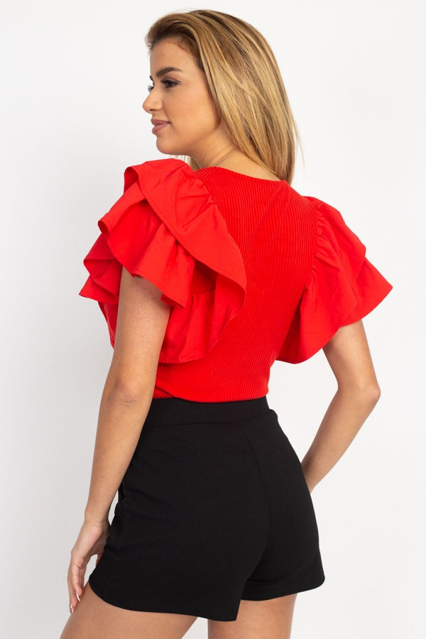 Ruffle Tiered Ribbed Top