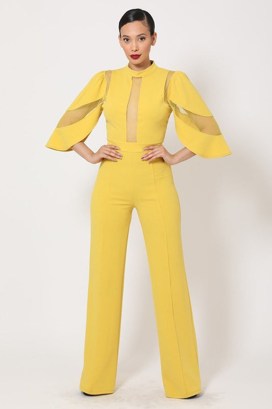 Semi Sheer Mesh Contrast Bodice Jumpsuit