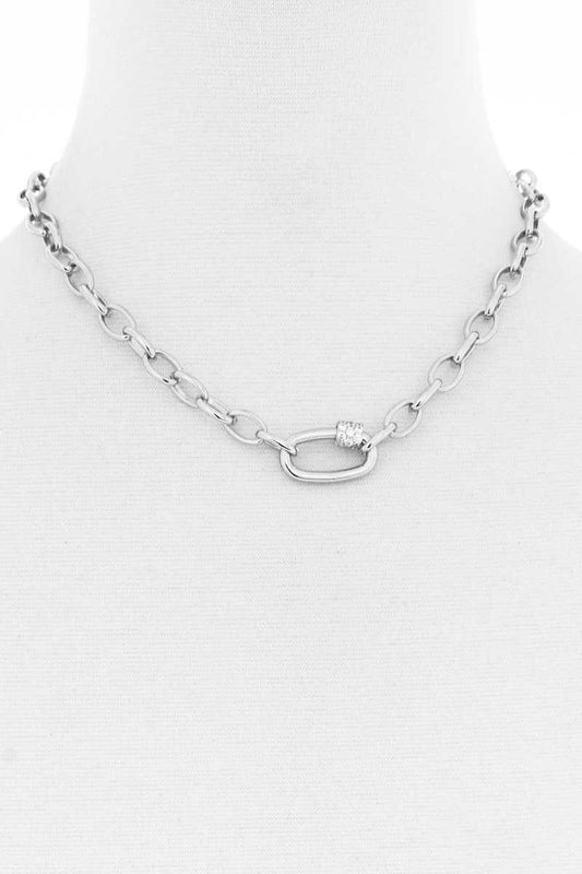 Modern Oval Single Chunky Rhinestone Chain Link Necklace
