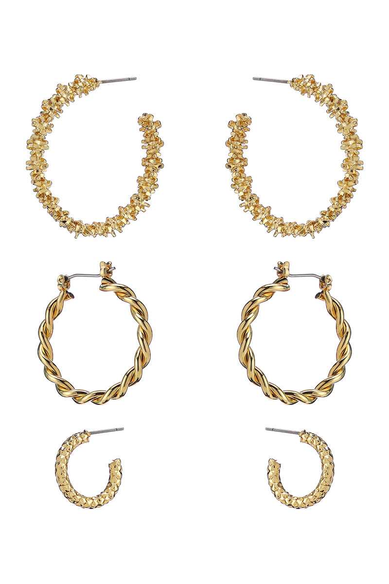 Multi Style Mini Hoop 3 Pair Earring Set