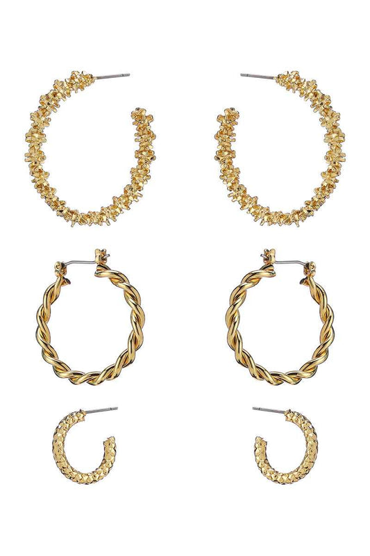 Multi Style Mini Hoop 3 Pair Earring Set