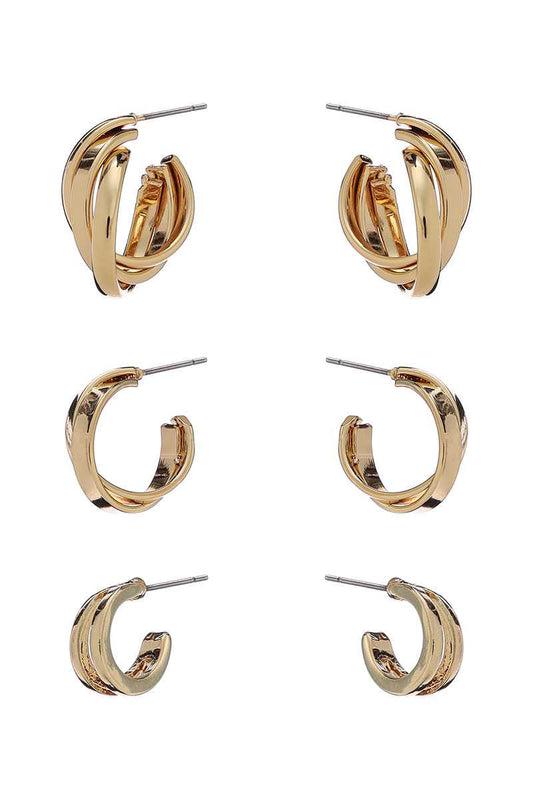 Basic Metal Mini Hoop 3 Pair Earring Set