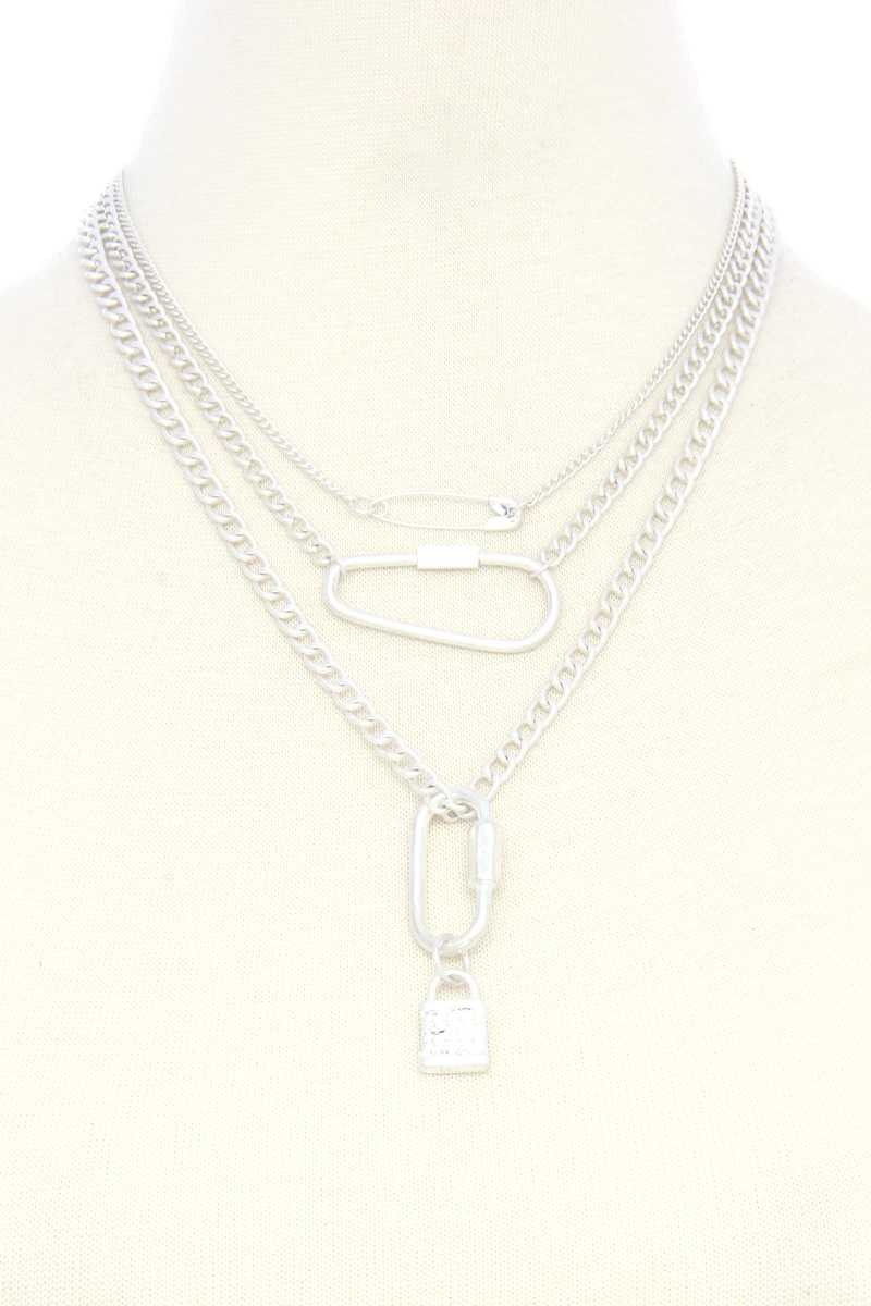 Lock Charm Metal Layered Necklace