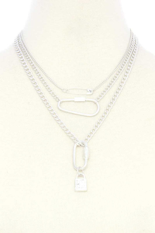 Lock Charm Metal Layered Necklace