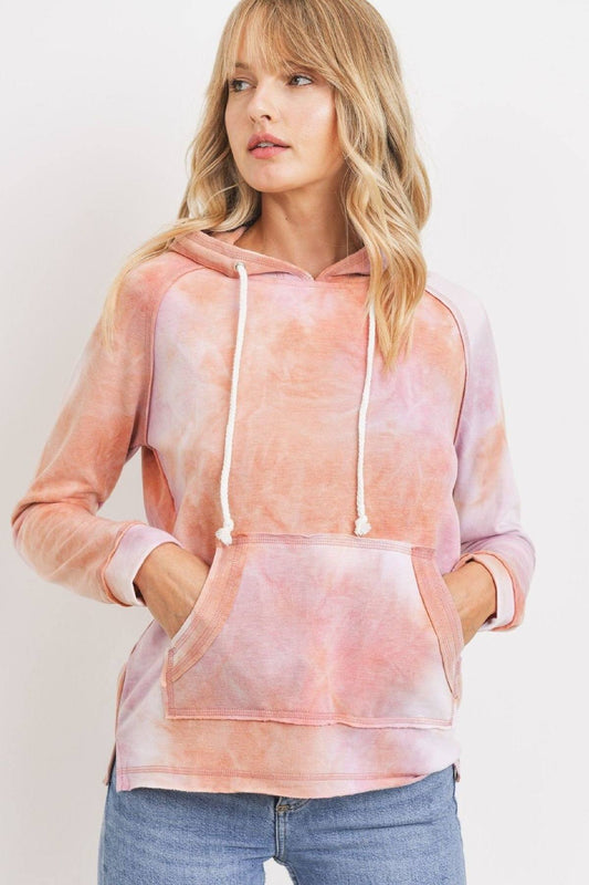 Baby Fleece Tie Dyed Front Pocket Detailed Ls Hoodie Top