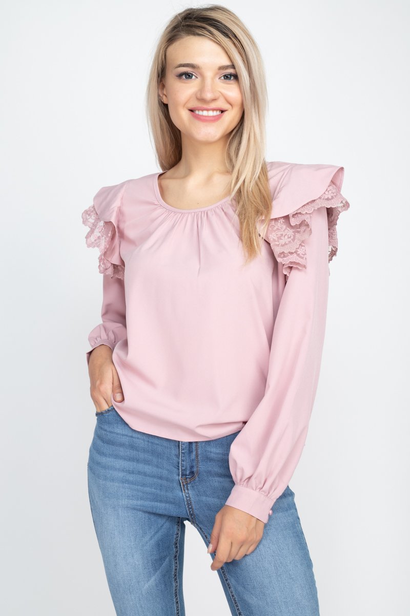 Balloon Sleeve Lace Ruffle Top