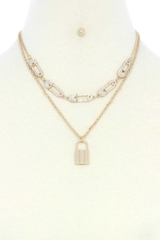 Saftey Pin Charm Link Layered Necklace