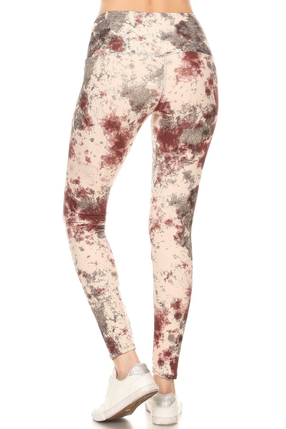 5-inch Long Yoga Style Banded Lined Tie Dye Printed Knit Legging With High Waist