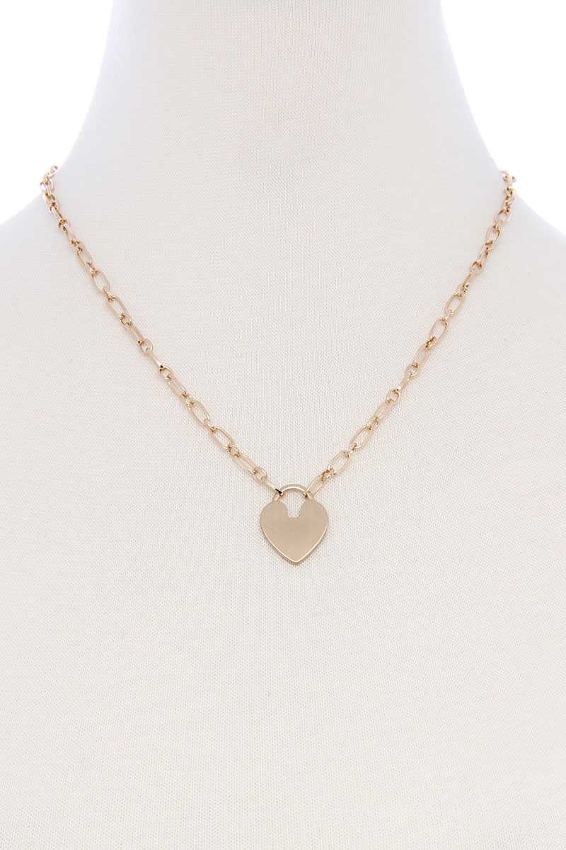 Metal Chain Heart Lock Pendant Necklace