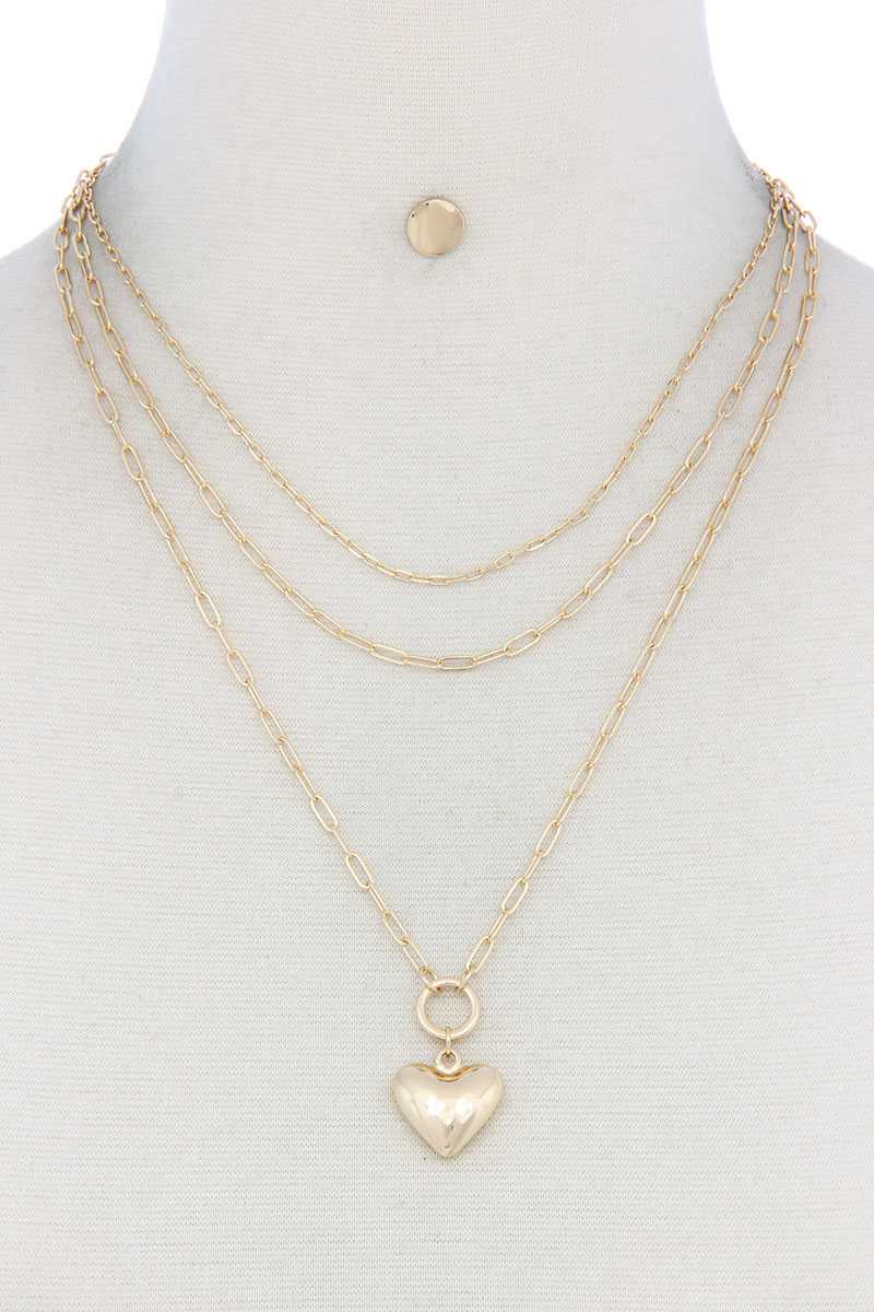 Puffy Heart Charm Layered Necklace