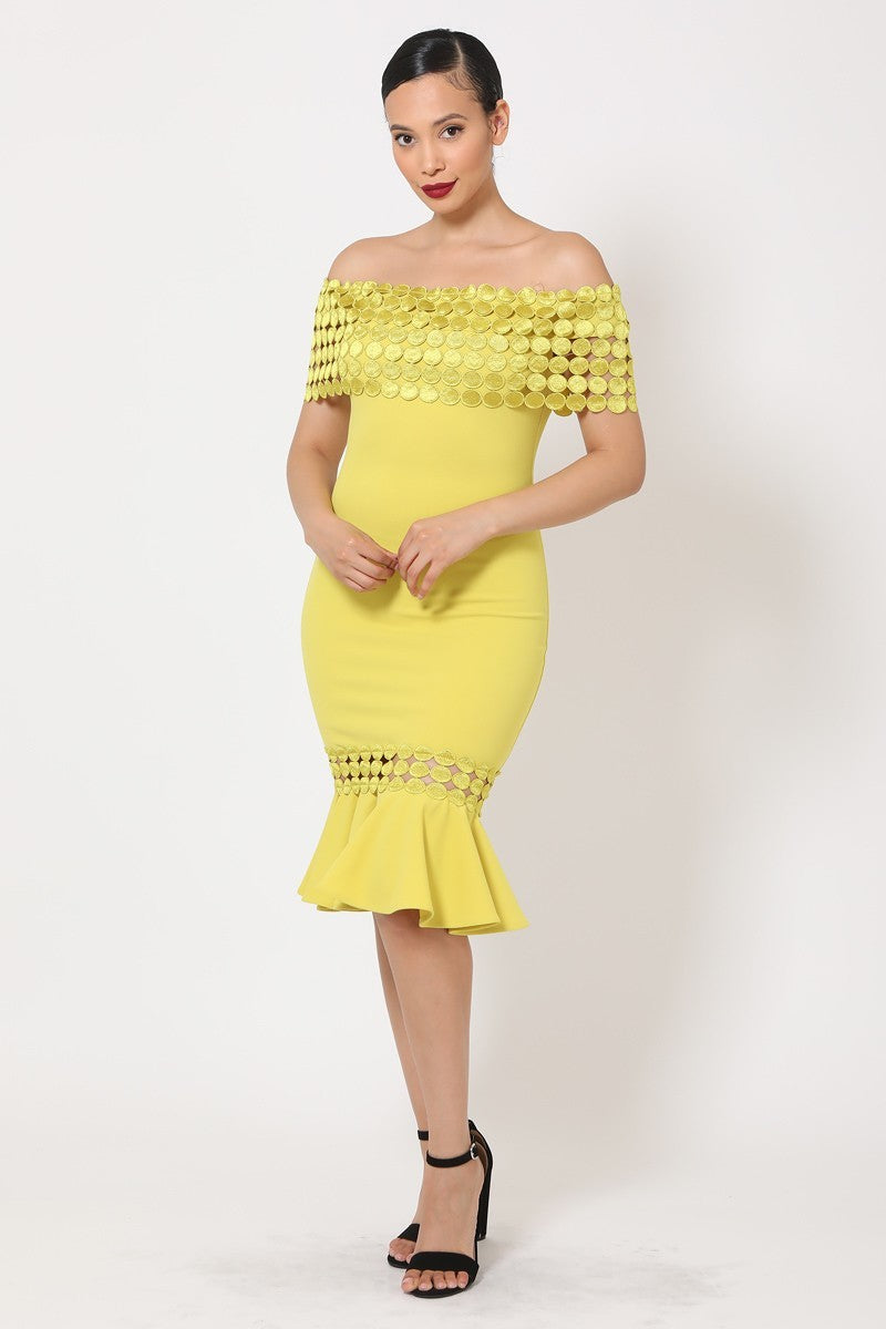 Off Shoulder Crochet Band Fashion Dress