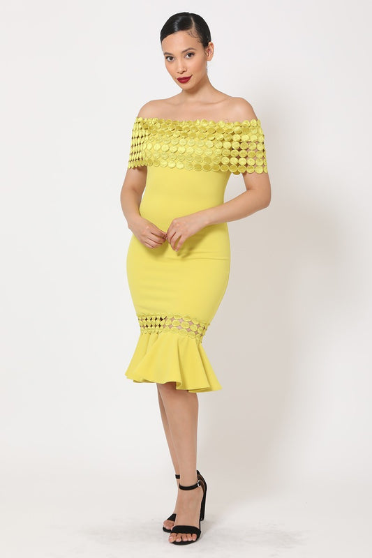 Off Shoulder Crochet Band Fashion Dress