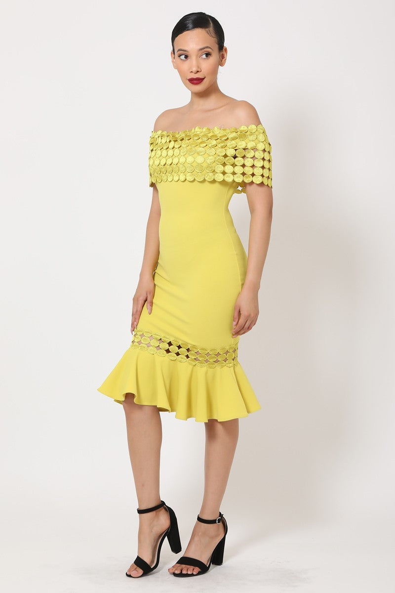 Off Shoulder Crochet Band Fashion Dress