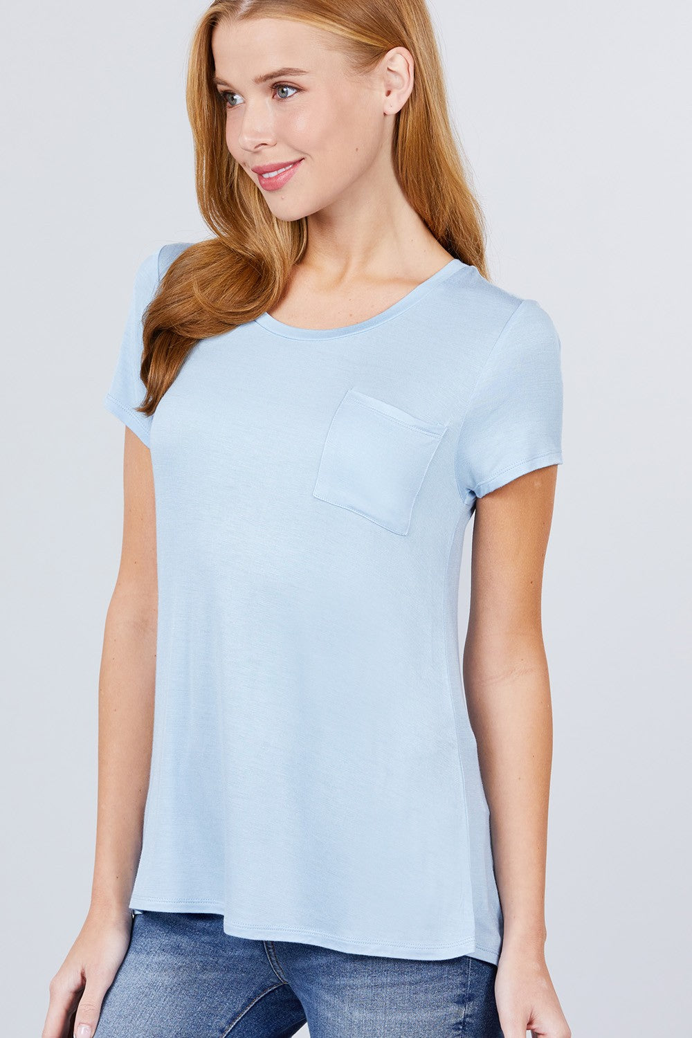 Short Sleeve Scoop Neck Top With Pocket