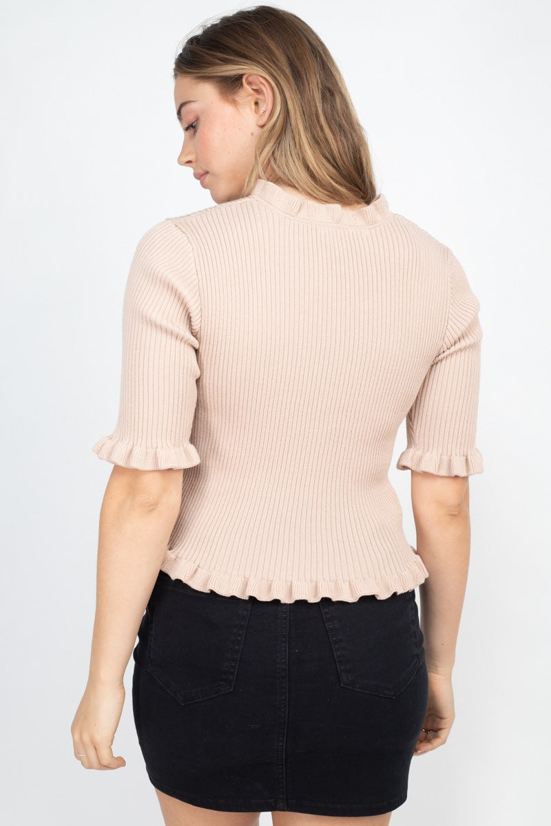 Button Down Flounce Hem Mini Cardigan