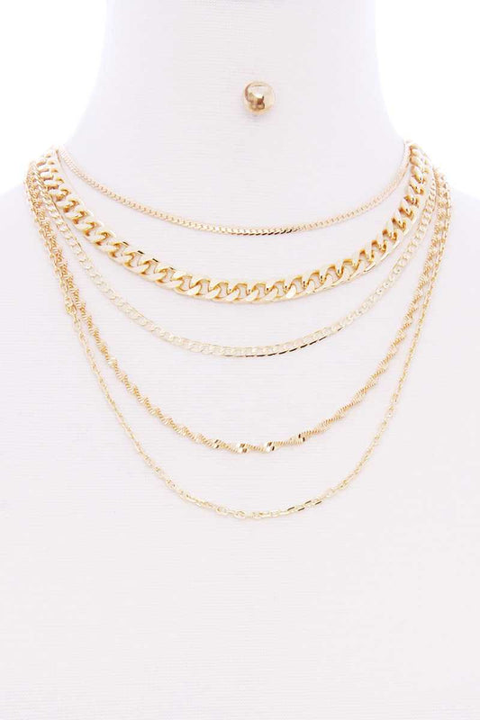 5 Layered Metal Chain Multi Necklace