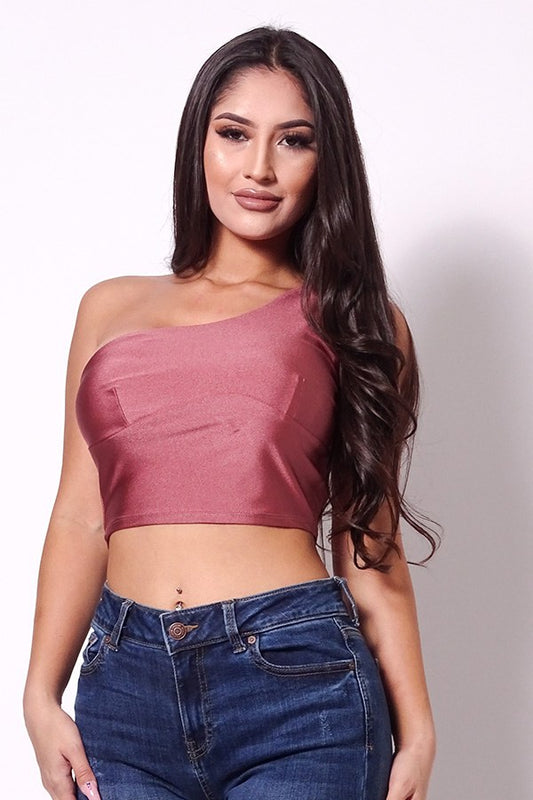 Sleeveless One Shoulder Bustier Crop Top