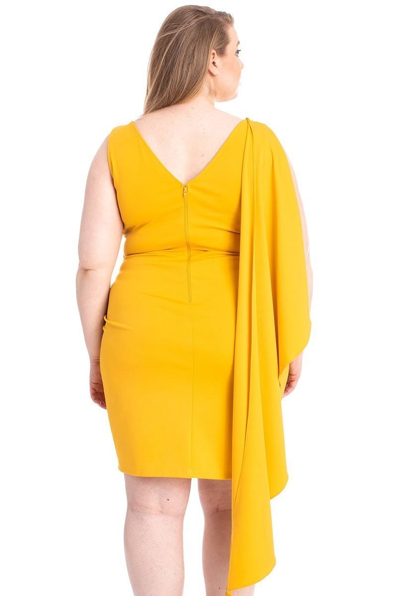 Back Shoulder Cape Plus Size Minid Ress