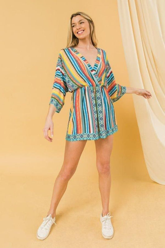 Multicolored Surplice Romper