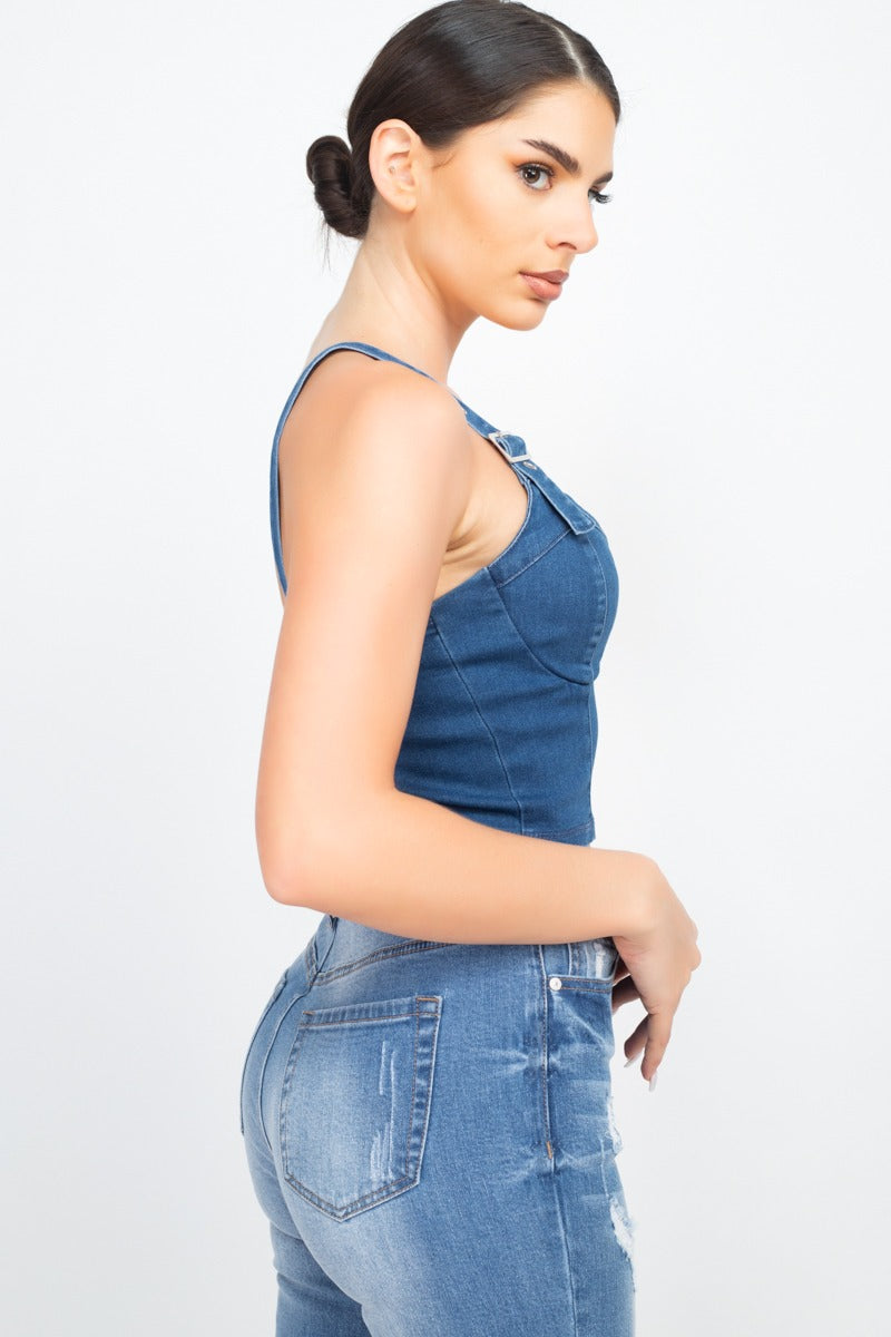 Sweetheart Neck Adjustable Denim Top
