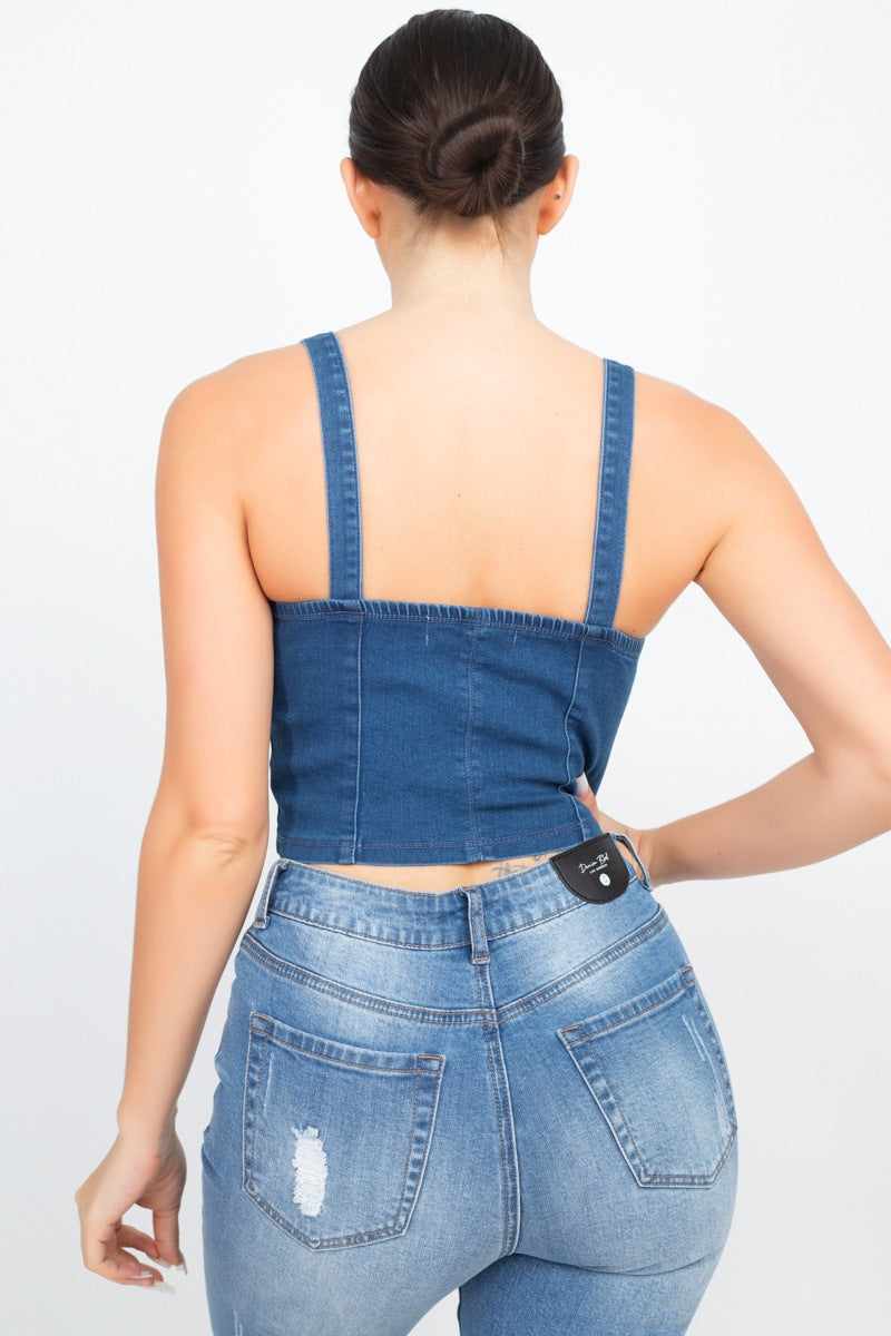Sweetheart Neck Adjustable Denim Top