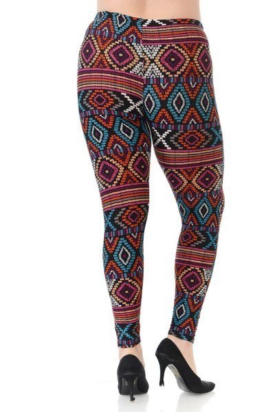 Plus Size Multi Print, Full Length Leggings In A Slim Fitting Style With A Banded High Waist