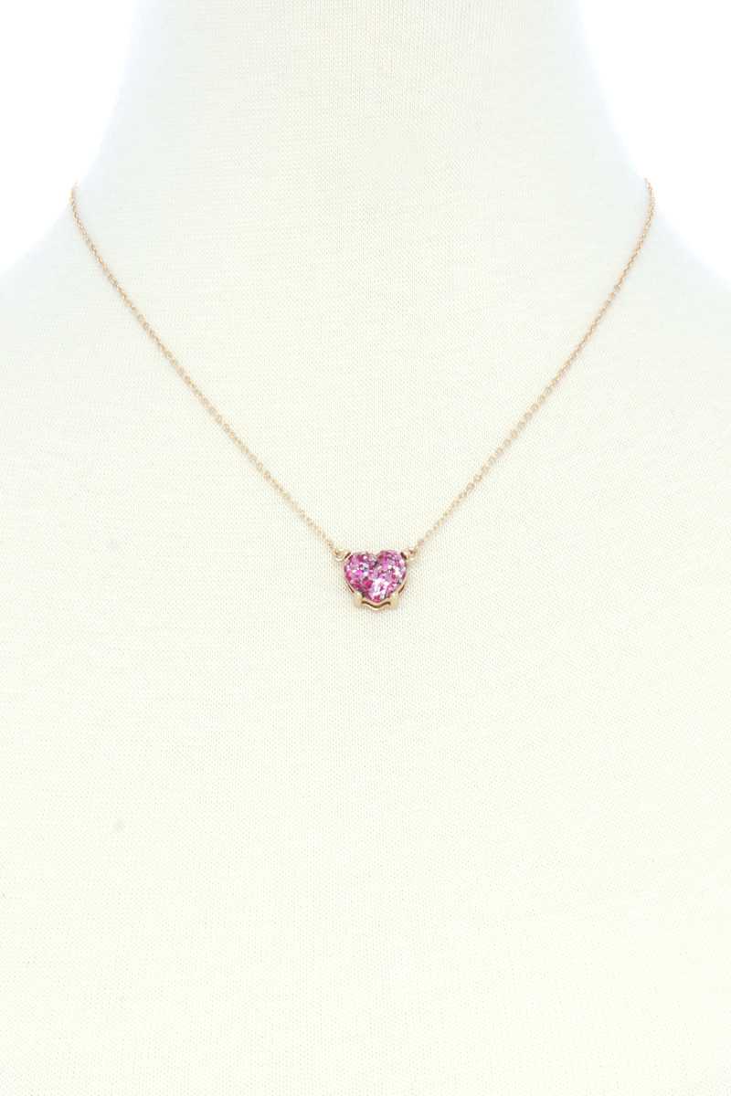 Glitter Heart Charm Necklace