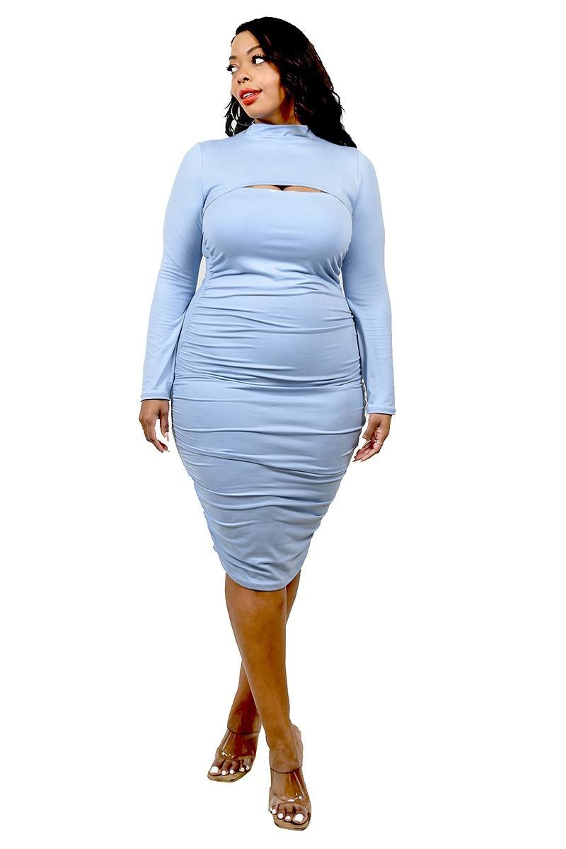 Plus Solid Mock Neck Top 2 Piece Dress Set