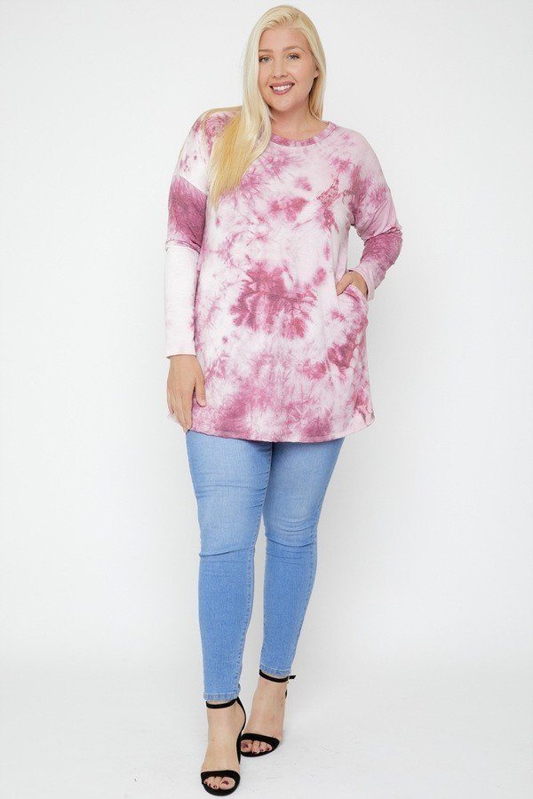 Tie Dye Tunic Featuring A Round Neck Top