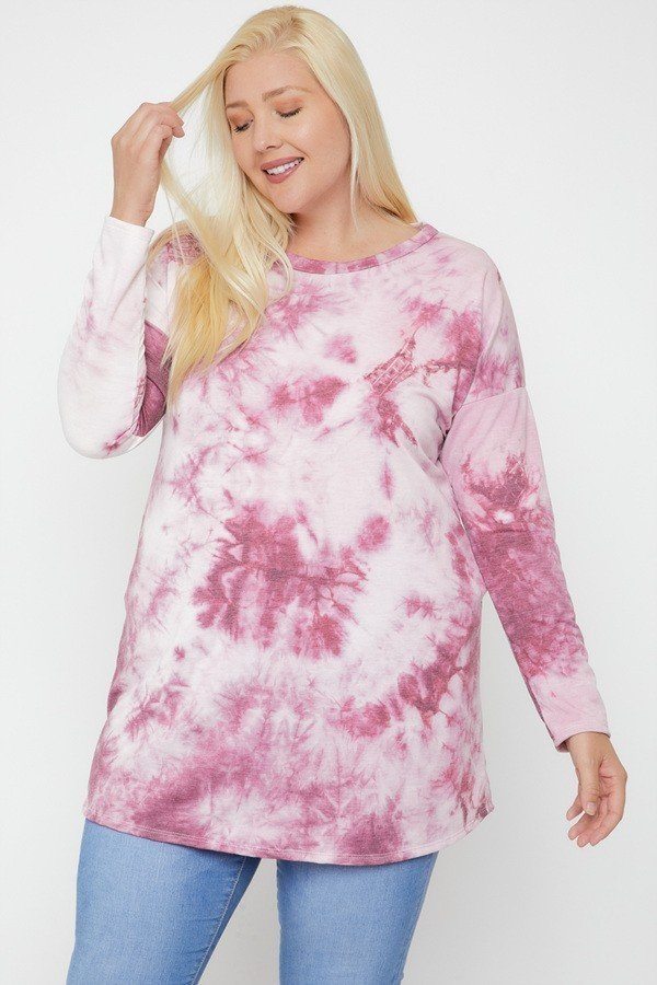 Tie Dye Tunic Featuring A Round Neck Top