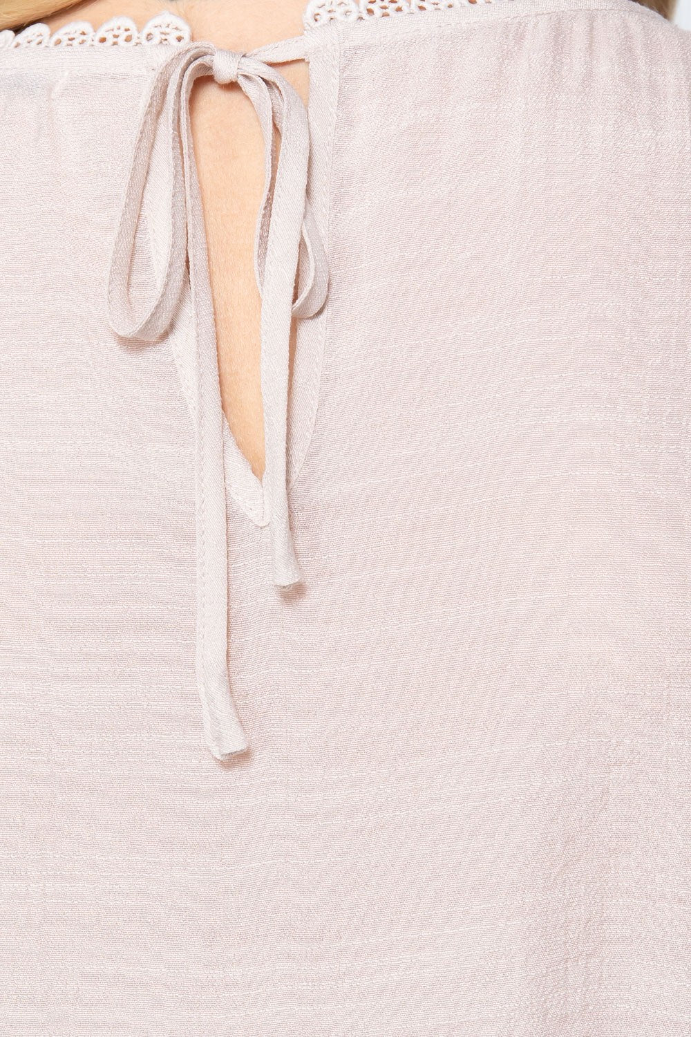 Short Shirring Slv Pleated Woven Top