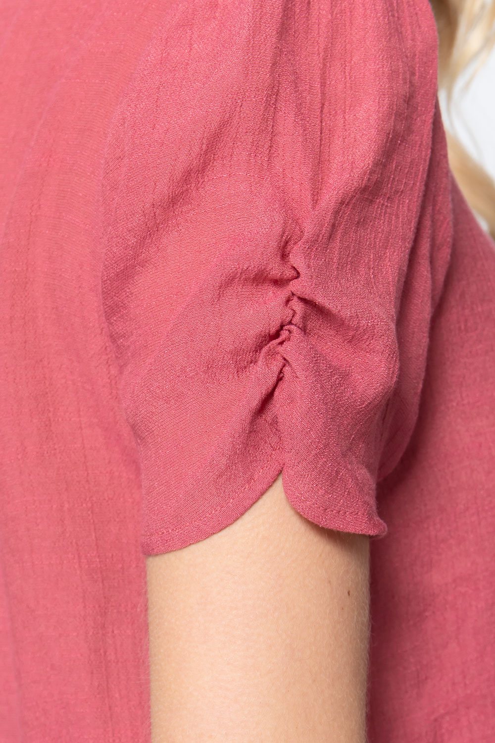 Short Shirring Slv Pleated Woven Top