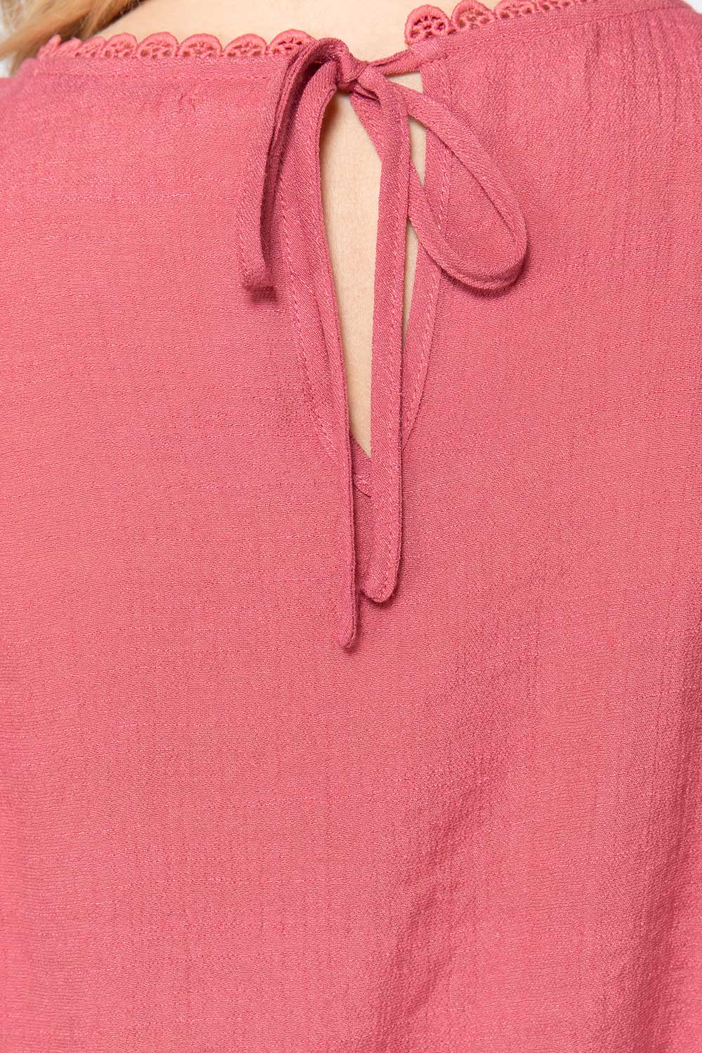 Short Shirring Slv Pleated Woven Top