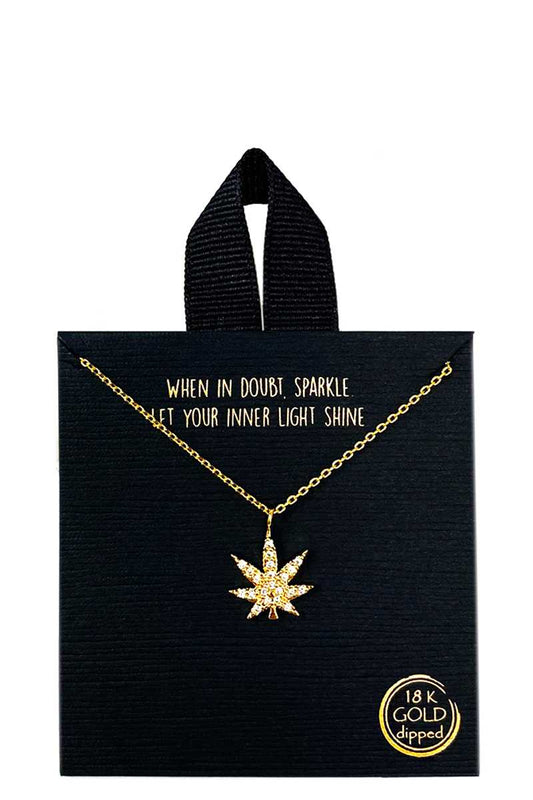 18k Gold Rhodium Dipped Rhinestone Marijuana Necklace