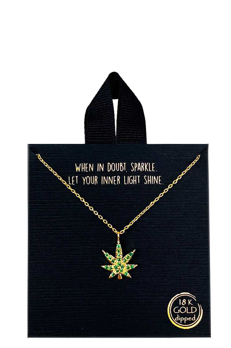 18k Gold Rhodium Dipped Rhinestone Marijuana Necklace