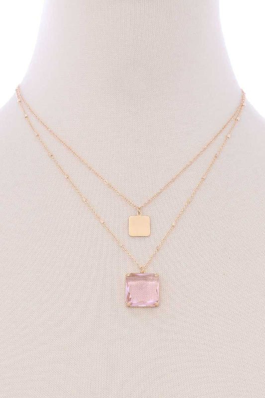 2 Layered Square Pendant Necklace