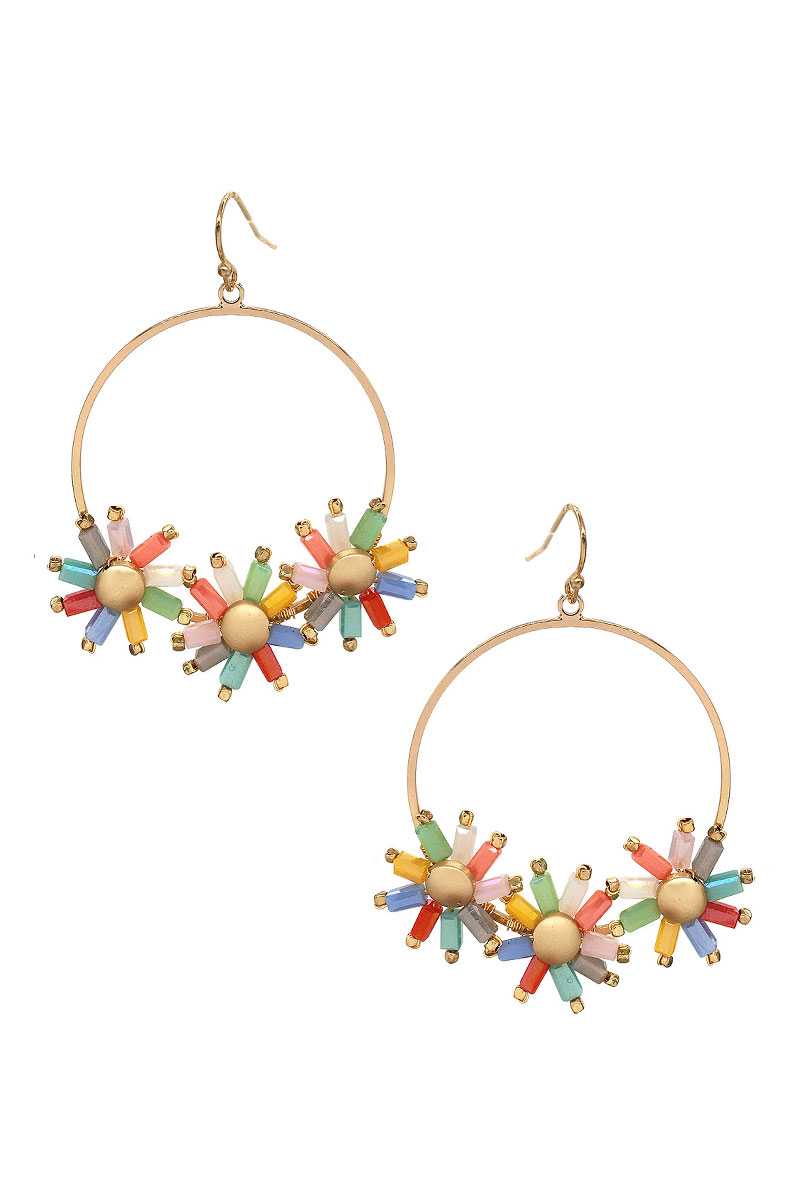 Flower Color Stone Hook Earring