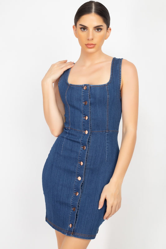 Denim Button-front Mini Dress