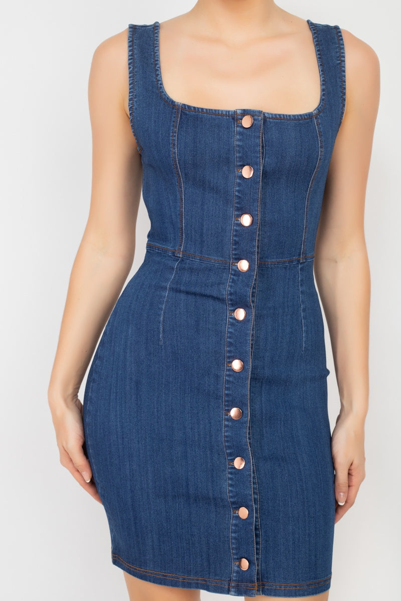 Denim Button-front Mini Dress