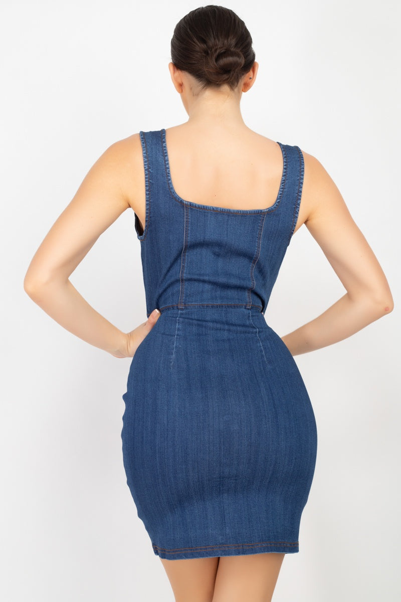 Denim Button-front Mini Dress