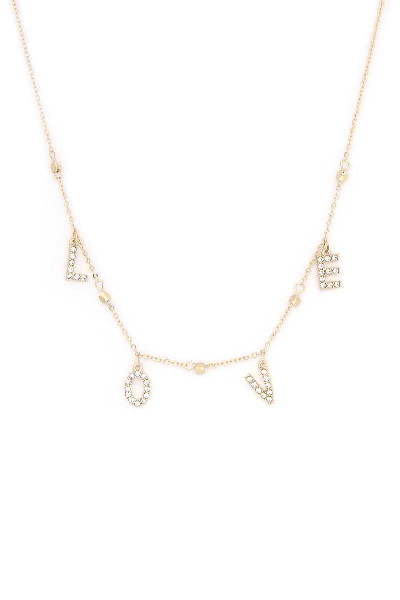 Love Rhinestone Charm Necklace