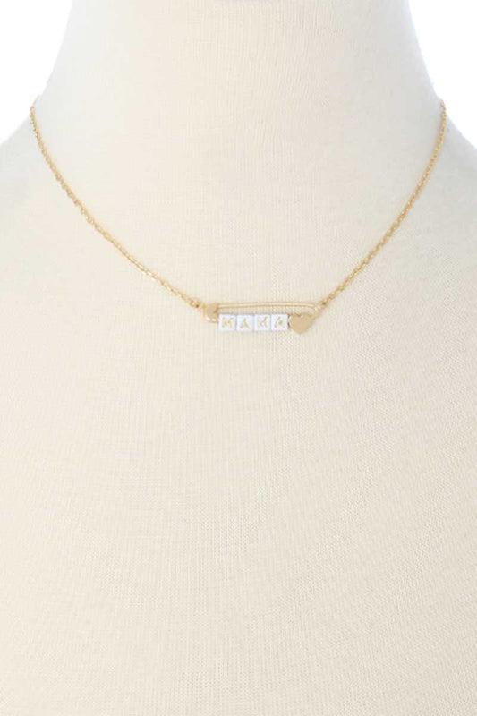 Metal Safety Pin Mama Letter Necklace