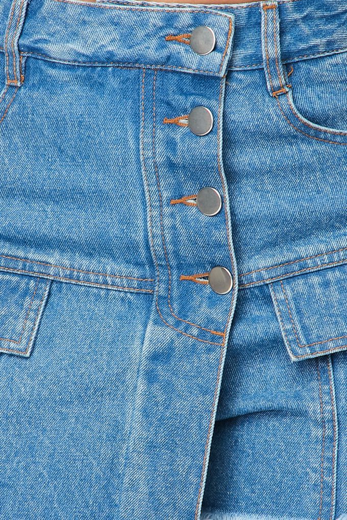 High Waisted Layered Denim Shorts With Pockets