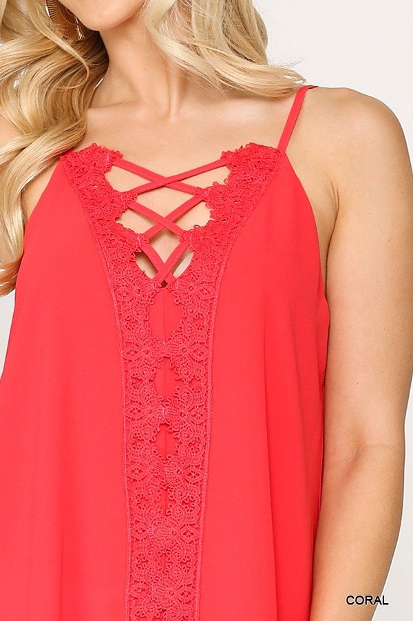 Plunging V-neckline Lattice Top