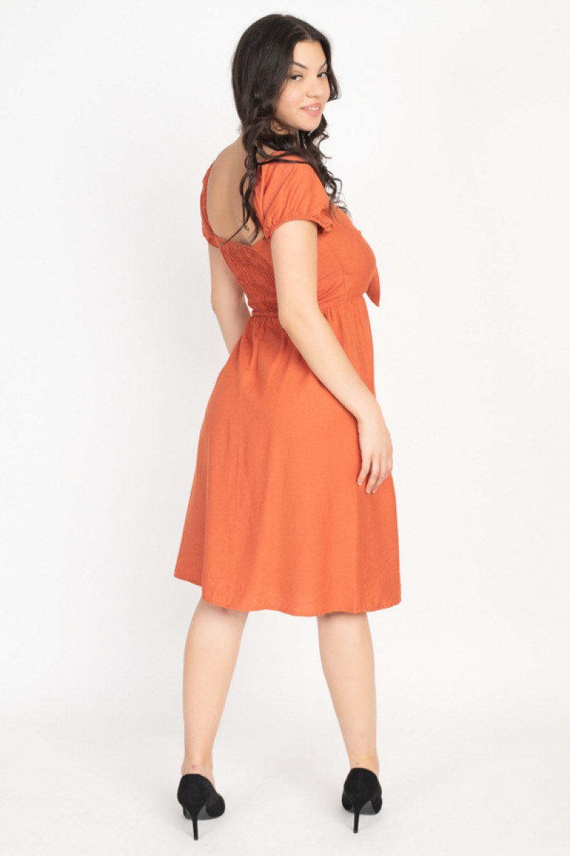 Front Tie Cutout Smocked Dress