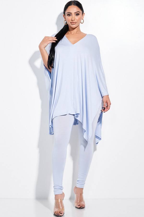 Solid Heavy Rayon Spandex Cape Top And And Leggings 2 Piece Set