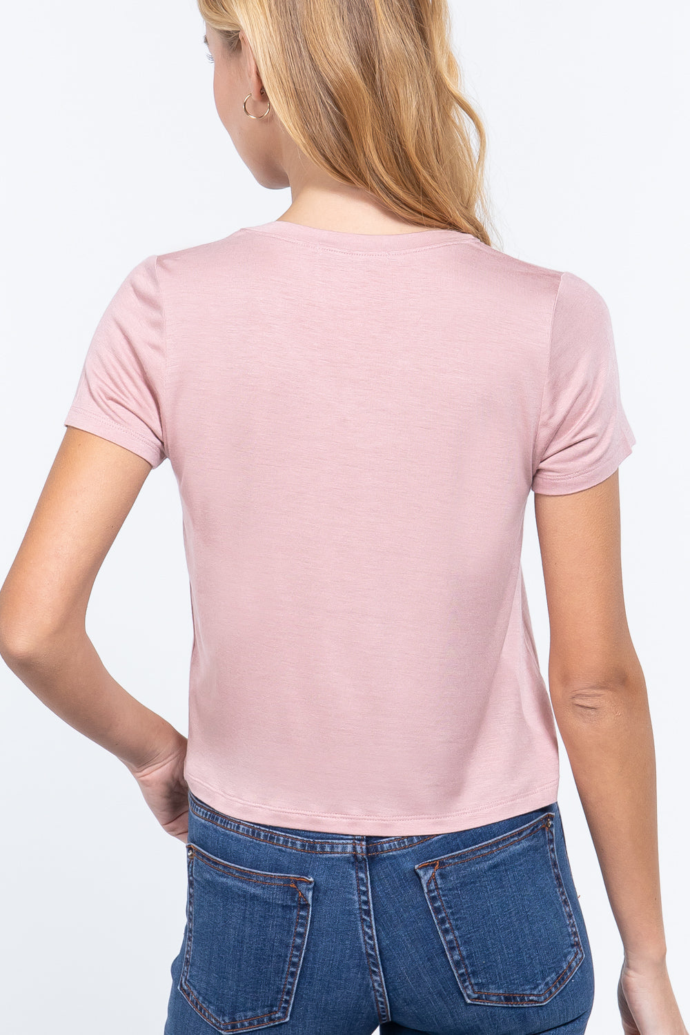 Short Slv V-neck W/pocket Crop Top