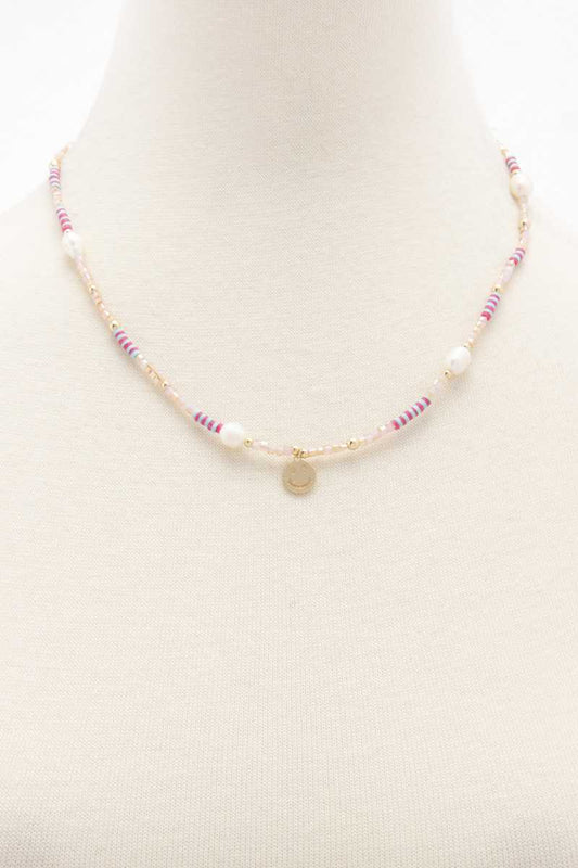 Happy Face Charm Pearl Beaded Necklace
